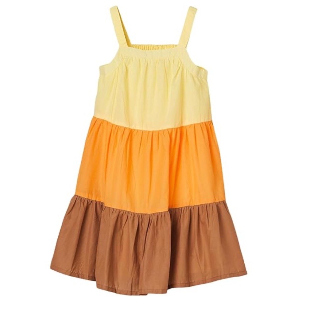 EUC 100% Cotton Tiered Lined Color Block Dress